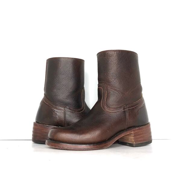 Frye Campus Short Brown Square Toe Zip Heeled Platform Ankle Boots Women’s 8.5 - Picture 2 of 8